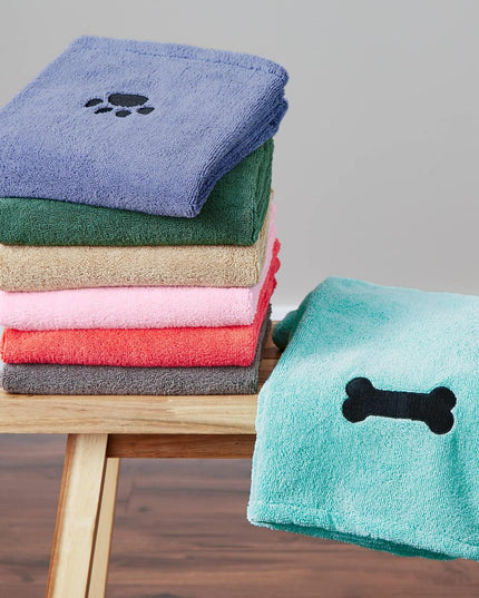 Pet Grooming Towel Collection Absorbent Microfiber X-Large, 41X23.5", Embroidered Taupe
