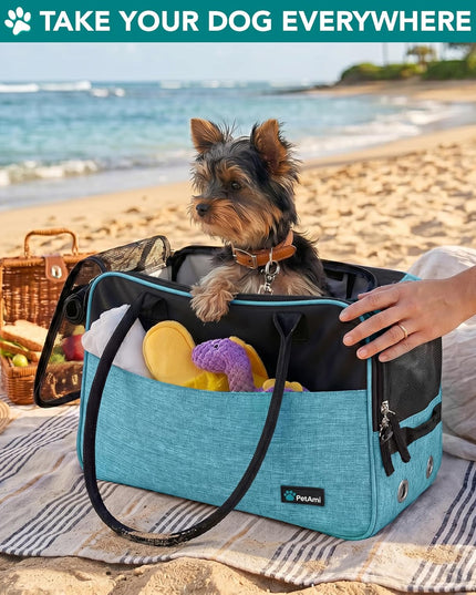 Dog Purse Carrier for Small Animals, TSA Airline Approved Soft-Sided Pet Carrier with Pockets, Ventilated Travel Tote Bag with Bed & Shoulder Strap, (Max 12 Lbs)