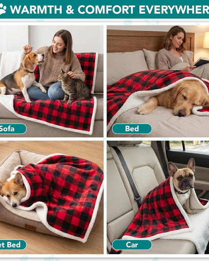 Dog Blanket for Small Medium Dogs and Cats, Soft Sherpa Fleece Pet Blanket Throw for Puppies Kittens, Reversible Plush Couch Cover Protector Sofa Bed Crate, Machine Washable, 60X40, Checker Red