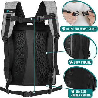 Dog Backpack Carrier for Small Medium Dogs Large Cats up to 18 Lbs, 2 Side Entry, Structured No-Collapse Frame, Airline Approved Ventilated Pet Backpack for Hiking Camping Travel, Grey