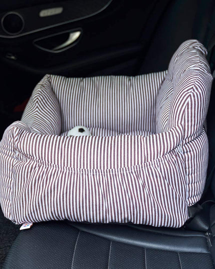 Dog Car Seat Pet Booster Seat Pet Travel Safety Dog Bed for Car with Storage Pocket (Coffee Stripe)
