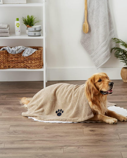 Pet Grooming Towel Collection Absorbent Microfiber X-Large, 41X23.5", Embroidered Taupe