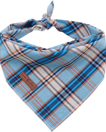 Dog Bandana for Small Medium Large Dogs, Cat Kerchief Blue Plaid, Triangle Bibs Scarf for Girl or Boy