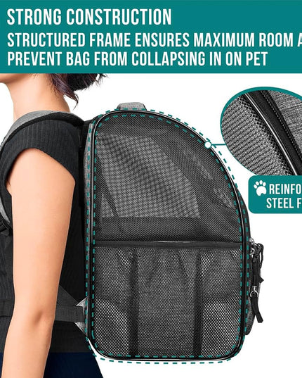 Dog Backpack Carrier for Small Medium Dogs Large Cats up to 18 Lbs, 2 Side Entry, Structured No-Collapse Frame, Airline Approved Ventilated Pet Backpack for Hiking Camping Travel, Grey
