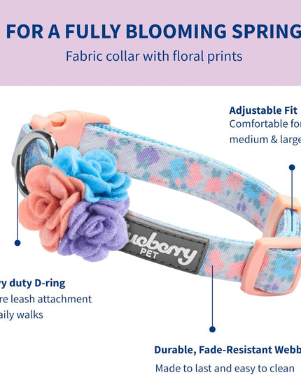 Cute Floral Print Adjustable Dog Collar in Lavender with Detachable Flower Accessory, X-Small, Neck 7.5"-10" for Female Dogs