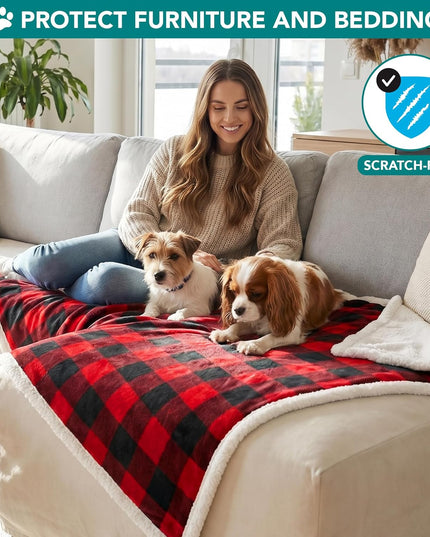 Dog Blanket for Small Medium Dogs and Cats, Soft Sherpa Fleece Pet Blanket Throw for Puppies Kittens, Reversible Plush Couch Cover Protector Sofa Bed Crate, Machine Washable, 60X40, Checker Red