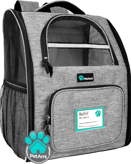 Dog Backpack Carrier for Small Medium Dogs Large Cats up to 18 Lbs, 2 Side Entry, Structured No-Collapse Frame, Airline Approved Ventilated Pet Backpack for Hiking Camping Travel, Grey