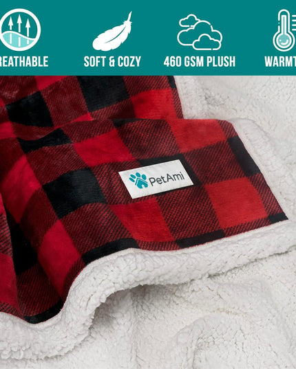Dog Blanket for Small Medium Dogs and Cats, Soft Sherpa Fleece Pet Blanket Throw for Puppies Kittens, Reversible Plush Couch Cover Protector Sofa Bed Crate, Machine Washable, 60X40, Checker Red