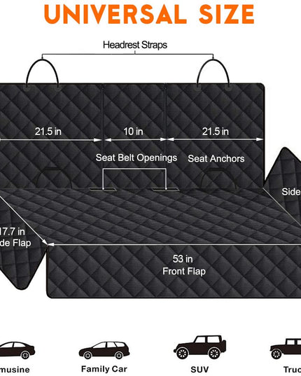 Dog Car Seat Cover, Back Seat Cover for Dogs Pet Car Seat Protector Waterproof Rear Seat Cover Durable Car Seat Cover, Fits Middle Armrest for Most Cars Suvs Trucks (53” Width)- Black