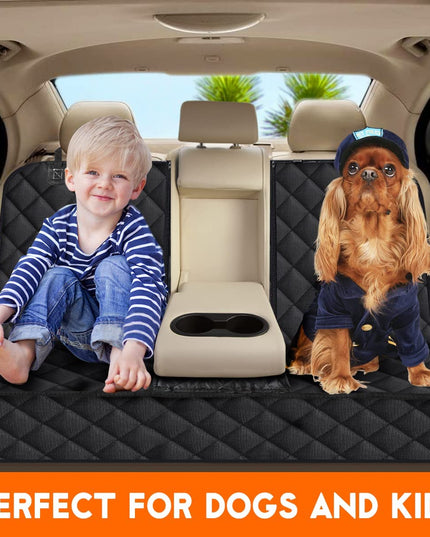 Dog Car Seat Cover, Back Seat Cover for Dogs Pet Car Seat Protector Waterproof Rear Seat Cover Durable Car Seat Cover, Fits Middle Armrest for Most Cars Suvs Trucks (53” Width)- Black