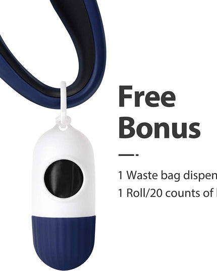 Retractable Dog Leash with Dispenser and Poop Bags, 16 Ft Pet Walking Leash for Large Dog up to 110 Lbs, Anti-Slip Handle, Tangle-Free, Reflective Nylon Tape (L, Navy Blue)