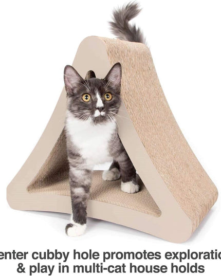 3-Sided Vertical Scratch Play & Perch Cat Scratching Post, 18" X 10.5" X 15.9", Multiple Angle Cat Scratching Pad; 6 Usable Sides, 100% Recyclable Cardboard Lounge