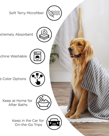 Pet Grooming Towel Collection Absorbent Microfiber X-Large, 41X23.5", Embroidered Taupe