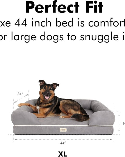 X-Large Dog Bed, Orthopedic Dog Sofa Memory Foam Mattress, Calming Dog Couch Bed, Wall Rim Pillow, Water Resistant Liner, Washable Cover, Non-Slip Bottom, Chester, X-Large Cocoa Brown