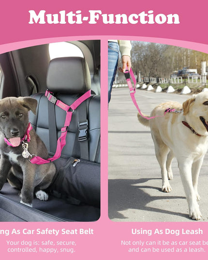 2 Packs Dog Cat Safety Seat Belt Strap Car Headrest Restraint Adjustable Nylon Fabric Dog Restraints Vehicle Seatbelts Harness