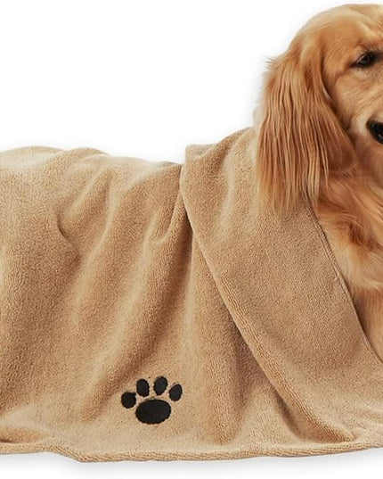 Pet Grooming Towel Collection Absorbent Microfiber X-Large, 41X23.5", Embroidered Taupe