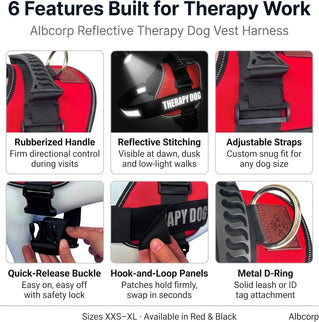 Reflective Therapy Dog Vest Harness with 2 Removable Patches, Adjustable Woven Nylon, for Therapy Visits and Volunteer Programs, Red, Extra Small
