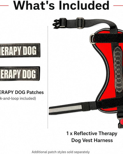 Reflective Therapy Dog Vest Harness with 2 Removable Patches, Adjustable Woven Nylon, for Therapy Visits and Volunteer Programs, Red, Extra Small
