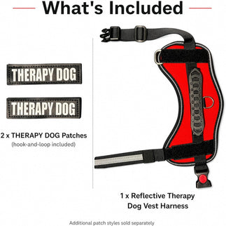 Reflective Therapy Dog Vest Harness with 2 Removable Patches, Adjustable Woven Nylon, for Therapy Visits and Volunteer Programs, Red, Extra Small