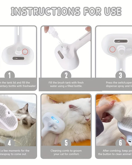 3-In-1 Dog Hair Brush Cat Hair Brush Electric Pet Cleaning Brush Steam Spray Brush Massage Hair Removal Comb Anti-Tangle Brush