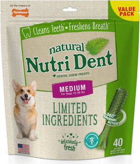 Nutri Dent Dog Dental Treats - Natural Dog Teeth Cleaning & Breath Freshener - Dental Treats for Dogs - Fresh Breath Flavor, Medium (40 Count)