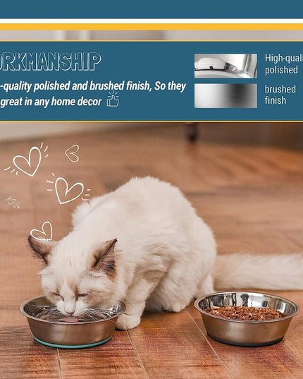 Lightweight Stainless Steel Cat Bowls - 3 Cup, 2 Pack