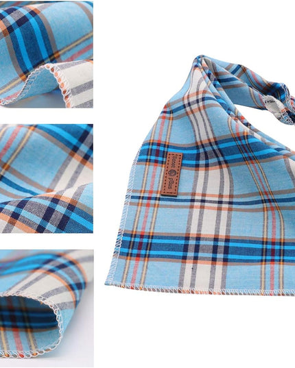 Dog Bandana for Small Medium Large Dogs, Cat Kerchief Blue Plaid, Triangle Bibs Scarf for Girl or Boy
