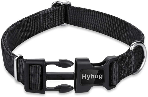 Medium Dog Collar, Black:Heavy-Duty Quick-Release Nylon Buckle, Adjustable & Durable, Cute Dog Collar (Medium, Black)
