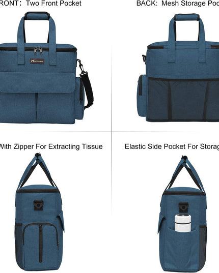 Dog Travel Bag, Weekend Pet Travel Set for Dog and Cat, Airline Approved Tote Organizer with Multi-Function Pockets, 2 Food Storage Containers, 2 Collapsible Bowls, 1 Feeding Mat (Blue)