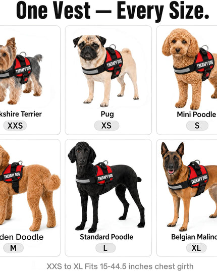 Reflective Therapy Dog Vest Harness with 2 Removable Patches, Adjustable Woven Nylon, for Therapy Visits and Volunteer Programs, Red, Extra Small