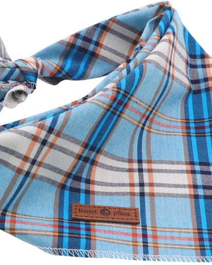Dog Bandana for Small Medium Large Dogs, Cat Kerchief Blue Plaid, Triangle Bibs Scarf for Girl or Boy