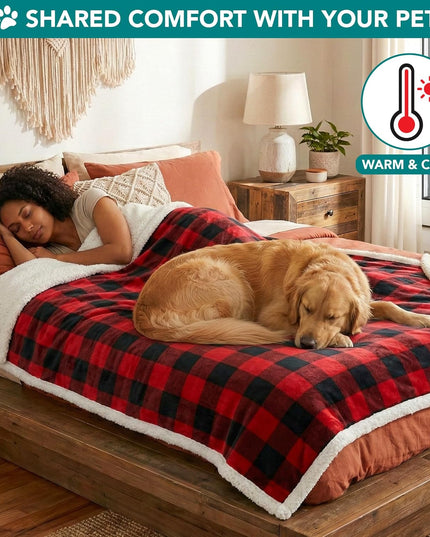 Dog Blanket for Small Medium Dogs and Cats, Soft Sherpa Fleece Pet Blanket Throw for Puppies Kittens, Reversible Plush Couch Cover Protector Sofa Bed Crate, Machine Washable, 60X40, Checker Red
