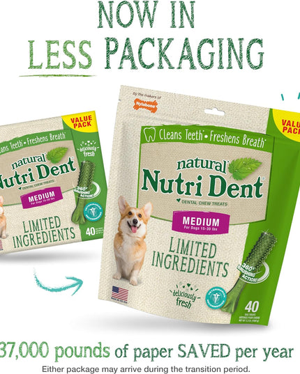 Nutri Dent Dog Dental Treats - Natural Dog Teeth Cleaning & Breath Freshener - Dental Treats for Dogs - Fresh Breath Flavor, Medium (40 Count)