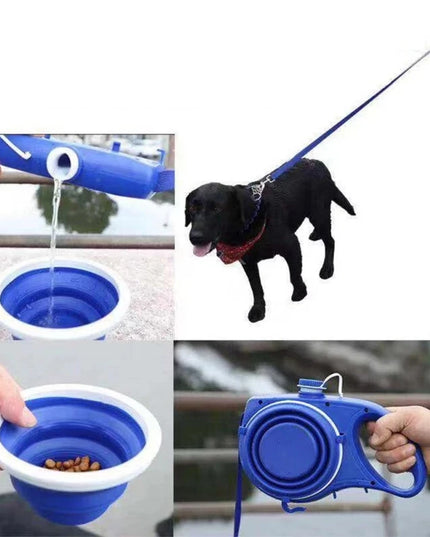 All-in-One Pet Walking Leash with Built-In Water Bottle, Bowl, and Waste Bag Holder
