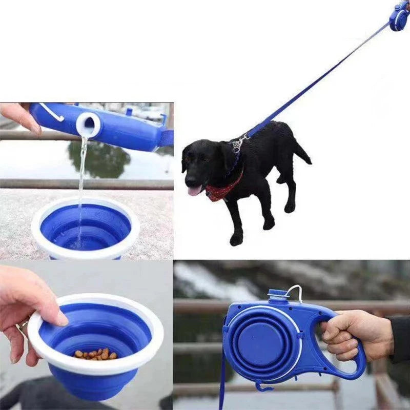 All-in-One Pet Walking Leash with Built-In Water Bottle, Bowl, and Waste Bag Holder