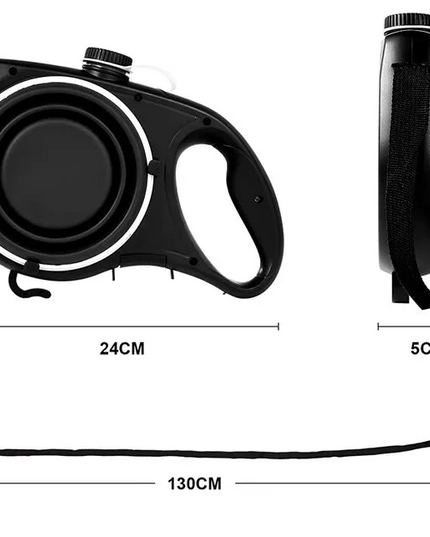 All-in-One Pet Walking Leash with Built-In Water Bottle, Bowl, and Waste Bag Holder