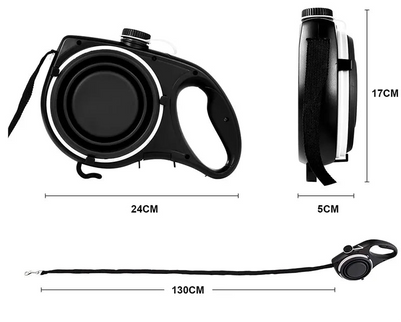 All-in-One Pet Walking Leash with Built-In Water Bottle, Bowl, and Waste Bag Holder