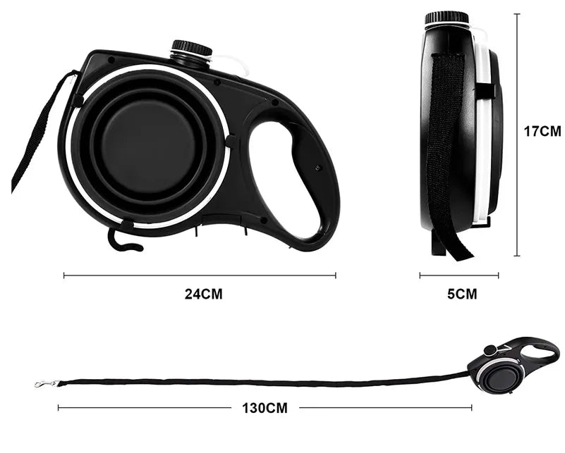 All-in-One Pet Walking Leash with Built-In Water Bottle, Bowl, and Waste Bag Holder