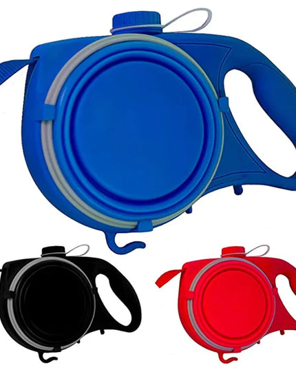 All-in-One Pet Walking Leash with Built-In Water Bottle, Bowl, and Waste Bag Holder