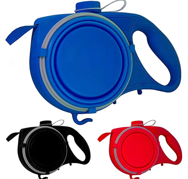 All-in-One Pet Walking Leash with Built-In Water Bottle, Bowl, and Waste Bag Holder