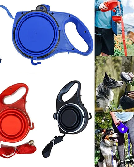 All-in-One Pet Walking Leash with Built-In Water Bottle, Bowl, and Waste Bag Holder