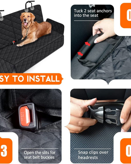 Dog Car Seat Cover, Back Seat Cover for Dogs Pet Car Seat Protector Waterproof Rear Seat Cover Durable Car Seat Cover, Fits Middle Armrest for Most Cars Suvs Trucks (53” Width)- Black