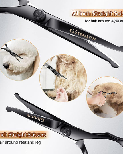 7Inch Professional 4CR Stainless Steel 6 in 1 Grooming Scissors for Dogs with Safety round Tip, Heavy Duty Titanium Coated Pet Grooming Scissor for Dogs, Cats and Other Animals