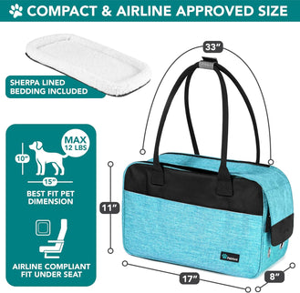 Dog Purse Carrier for Small Animals, TSA Airline Approved Soft-Sided Pet Carrier with Pockets, Ventilated Travel Tote Bag with Bed & Shoulder Strap, (Max 12 Lbs)