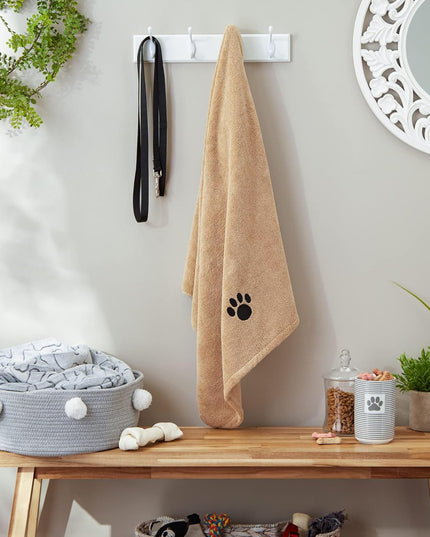 Pet Grooming Towel Collection Absorbent Microfiber X-Large, 41X23.5", Embroidered Taupe