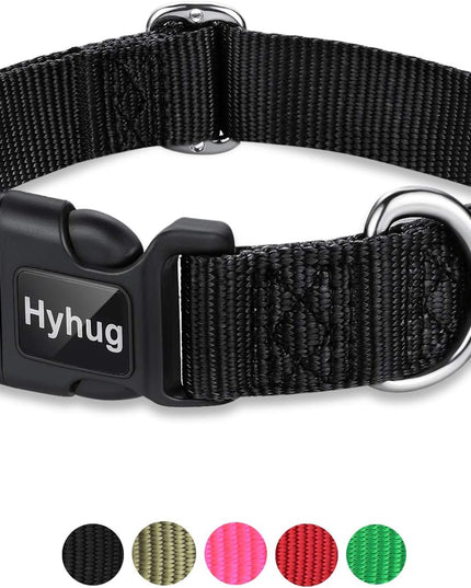 Medium Dog Collar, Black:Heavy-Duty Quick-Release Nylon Buckle, Adjustable & Durable, Cute Dog Collar (Medium, Black)