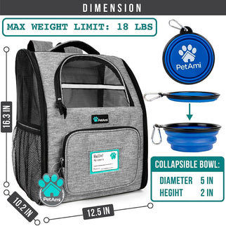 Dog Backpack Carrier for Small Medium Dogs Large Cats up to 18 Lbs, 2 Side Entry, Structured No-Collapse Frame, Airline Approved Ventilated Pet Backpack for Hiking Camping Travel, Grey