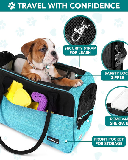 Dog Purse Carrier for Small Animals, TSA Airline Approved Soft-Sided Pet Carrier with Pockets, Ventilated Travel Tote Bag with Bed & Shoulder Strap, (Max 12 Lbs)