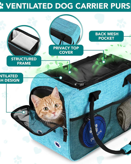 Dog Purse Carrier for Small Animals, TSA Airline Approved Soft-Sided Pet Carrier with Pockets, Ventilated Travel Tote Bag with Bed & Shoulder Strap, (Max 12 Lbs)