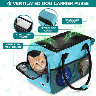 Dog Purse Carrier for Small Animals, TSA Airline Approved Soft-Sided Pet Carrier with Pockets, Ventilated Travel Tote Bag with Bed & Shoulder Strap, (Max 12 Lbs)